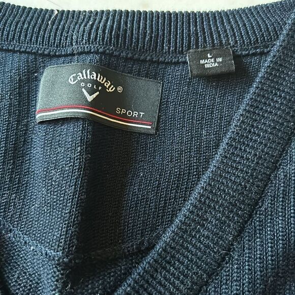 Men’s navy blue Callaway sport golf v-neck cotton sweater large - Picture 2 of 4